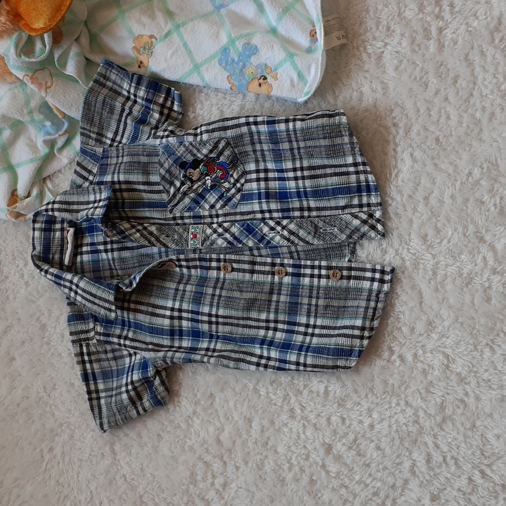 Disney Mickey Vintage Babies Plaid Button Down